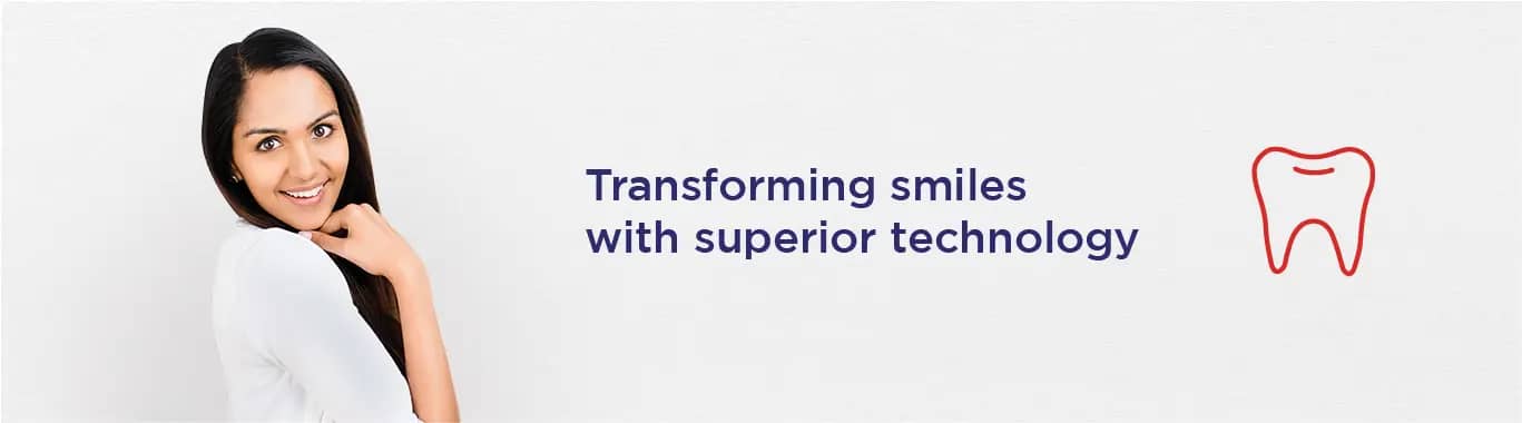 smiling lady with text promoting dental care at Sriram Hospital, KR Puram, Bangalore